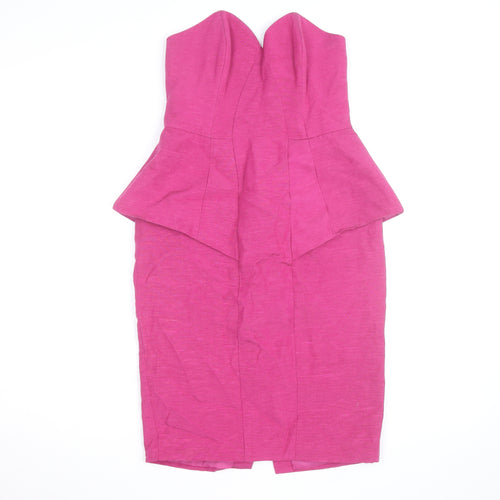 Oasis Women Pink Strapless Peplum Knee Length Party Dress Size 14