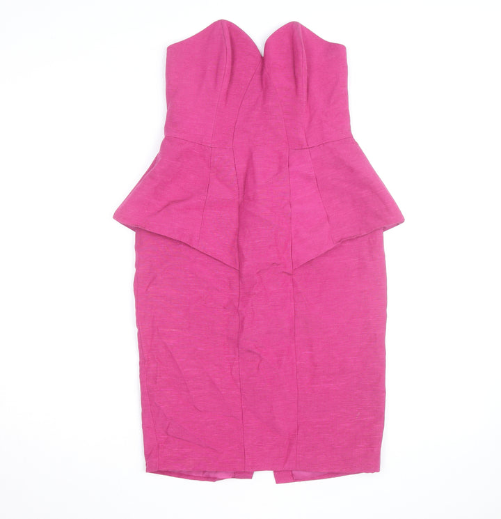 Oasis Women Pink Strapless Peplum Knee Length Party Dress Size 14