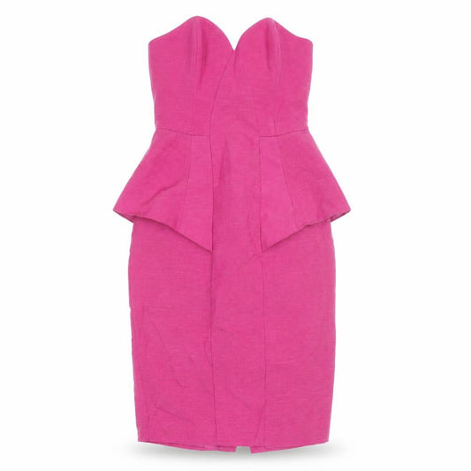 Front view of Oasis Women Pink Strapless Peplum Knee Length Party Dress, size 14