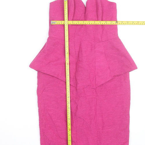 Oasis Women Pink Strapless Peplum Knee Length Party Dress Size 14