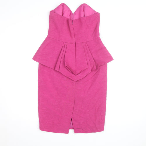 Oasis Women Pink Strapless Peplum Knee Length Party Dress Size 14