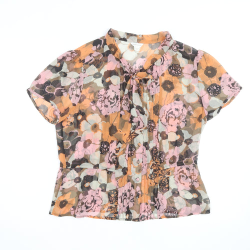 Monsoon Women’s Multicoloured Floral Chiffon Tie Neck Blouse Size 16