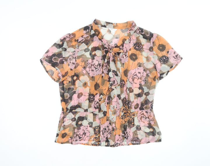 Monsoon Women’s Multicoloured Floral Chiffon Tie Neck Blouse Size 16
