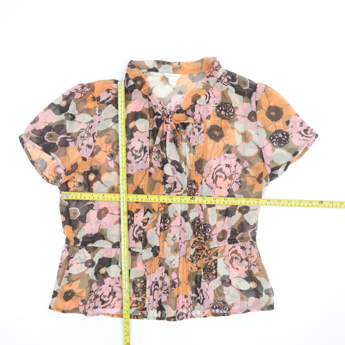 Monsoon Women’s Multicoloured Floral Chiffon Tie Neck Blouse Size 16