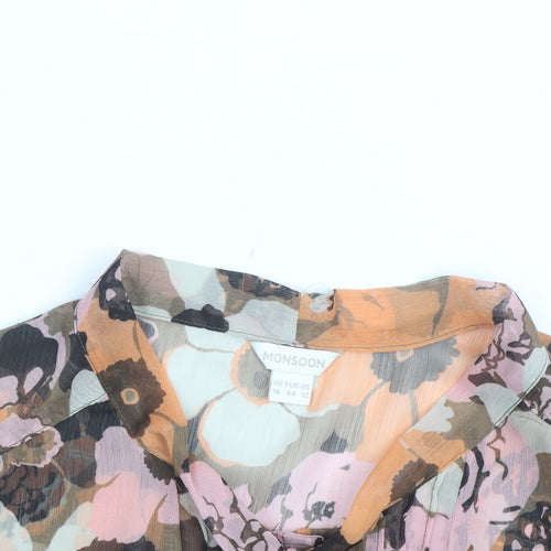 Monsoon Women’s Multicoloured Floral Chiffon Tie Neck Blouse Size 16