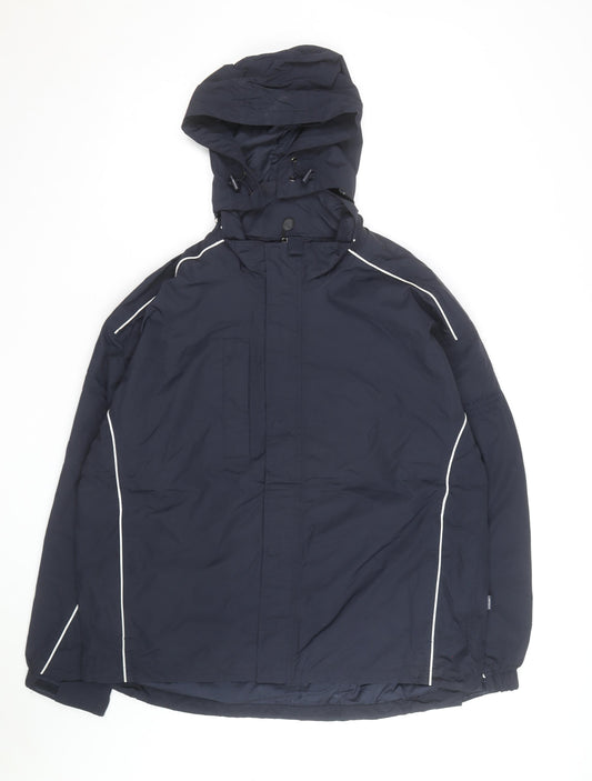 Landmark Men's Blue Hooded Parka Jacket Size L Water Resistant