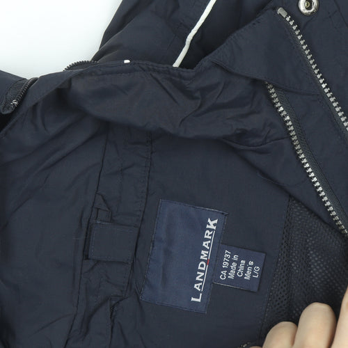 Landmark Men's Blue Hooded Parka Jacket Size L Water Resistant