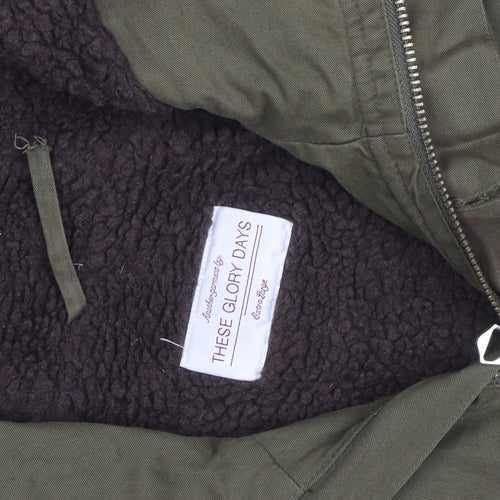 These Glory Days Men's Green Hooded Parka Jacket M Cotton Lined