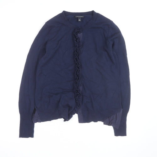 Banana Republic Women's Blue Merino Wool Cardigan L Ruffle Trim