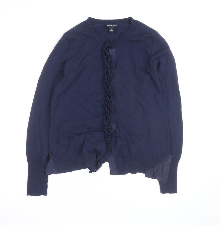 Banana Republic Women's Blue Merino Wool Cardigan L Ruffle Trim