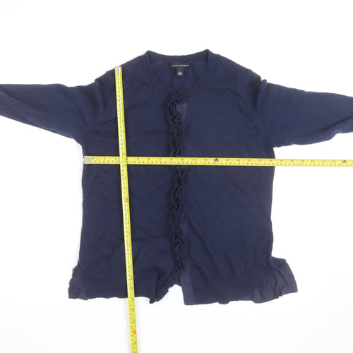 Banana Republic Women's Blue Merino Wool Cardigan L Ruffle Trim