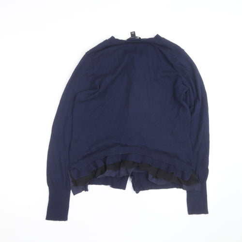 Banana Republic Women's Blue Merino Wool Cardigan L Ruffle Trim