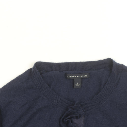 Banana Republic Women's Blue Merino Wool Cardigan L Ruffle Trim