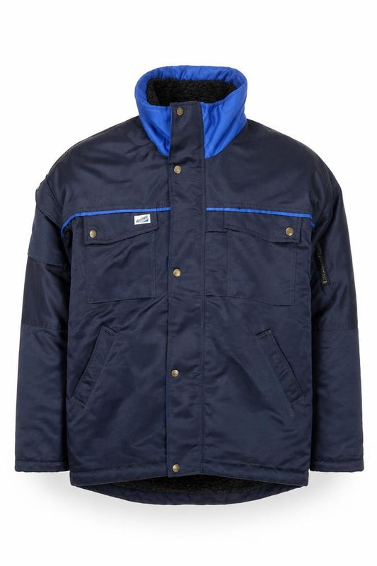Front view of Fristads Men’s Blue Padded Workwear Parka Jacket, size M