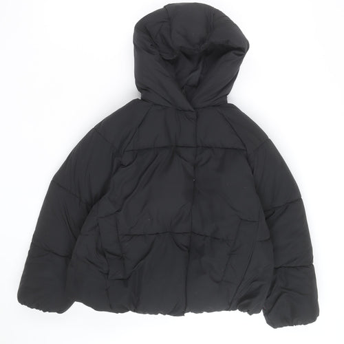 ZARA Girls Black Puffer Jacket 9-10 Years Hooded Winter Coat