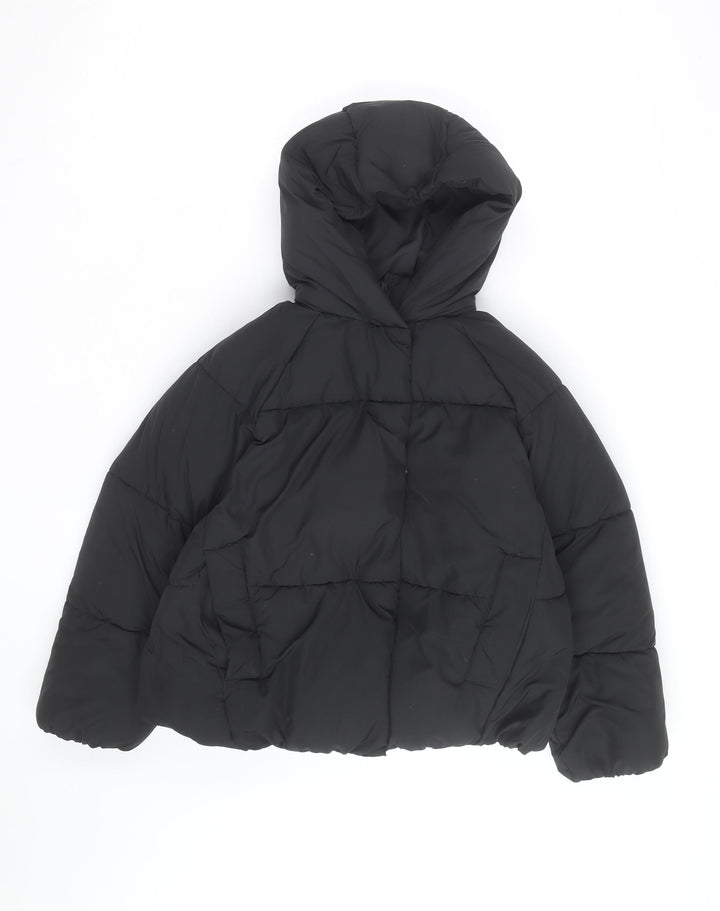 ZARA Girls Black Puffer Jacket 9-10 Years Hooded Winter Coat