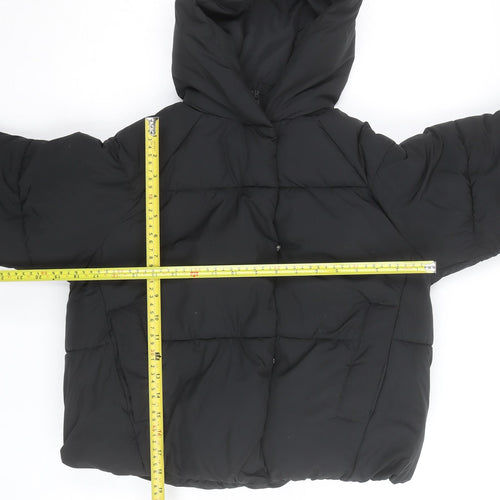 ZARA Girls Black Puffer Jacket 9-10 Years Hooded Winter Coat