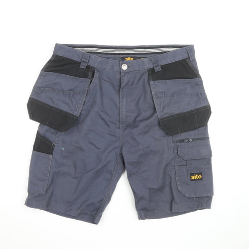 Site Men's Grey Cargo Work Shorts Size L W36 Regular Fit