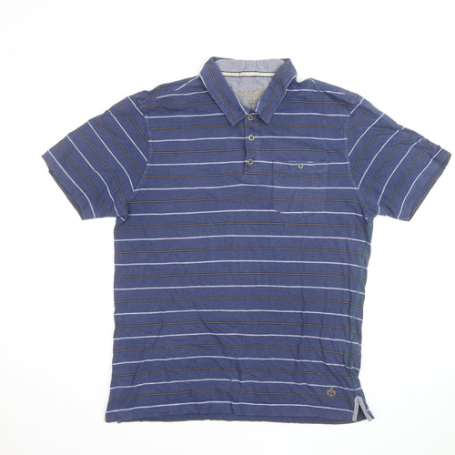 Nautica Men's Blue Striped Cotton Short Sleeve Polo Shirt Size M