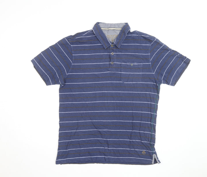Nautica Men's Blue Striped Cotton Short Sleeve Polo Shirt Size M