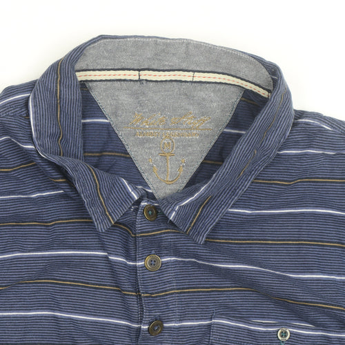 Nautica Men's Blue Striped Cotton Short Sleeve Polo Shirt Size M