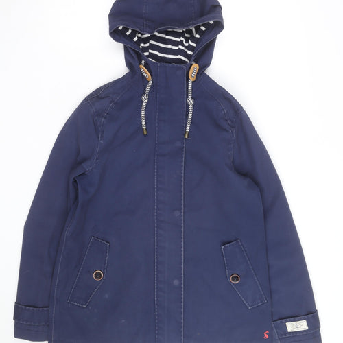 Joules Women's Blue Waterproof Hooded Rain Coat Jacket Size 10
