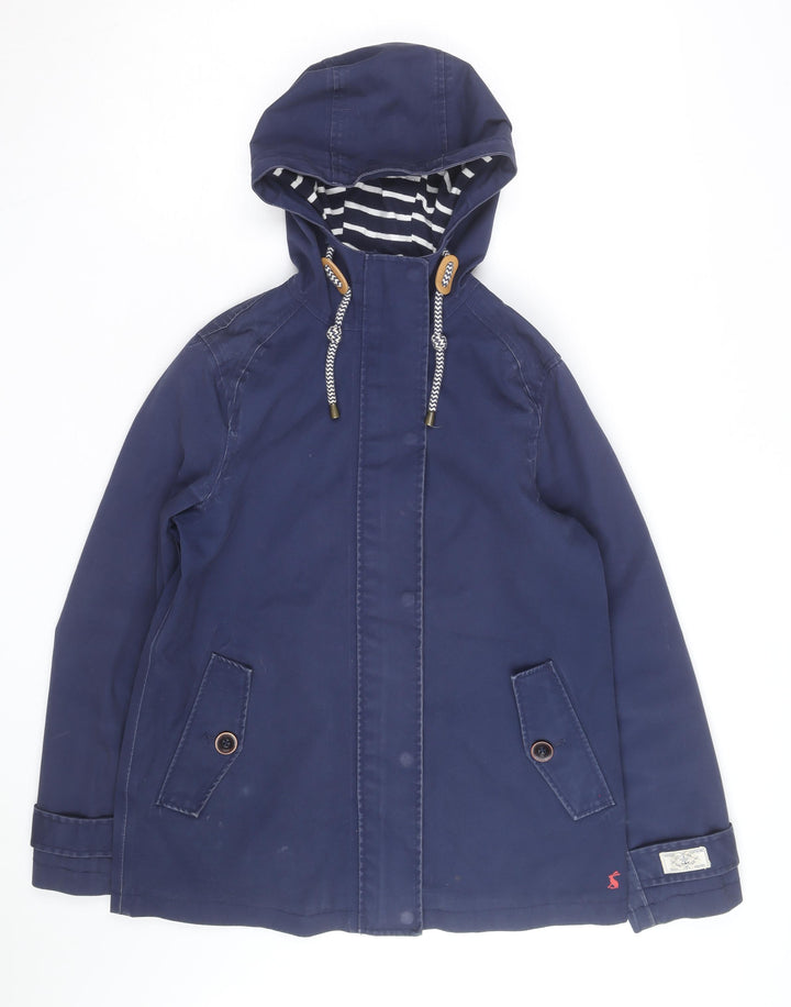 Joules Women's Blue Waterproof Hooded Rain Coat Jacket Size 10