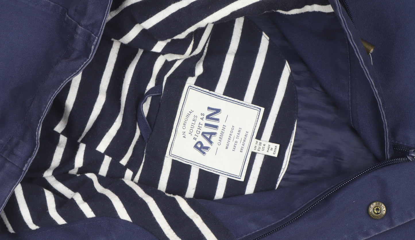 Joules Women's Blue Waterproof Hooded Rain Coat Jacket Size 10
