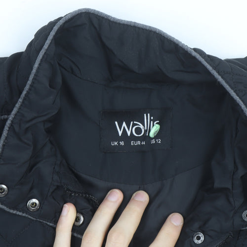 Wallis Womens Black Quilted Mid-Length Jacket Size 16