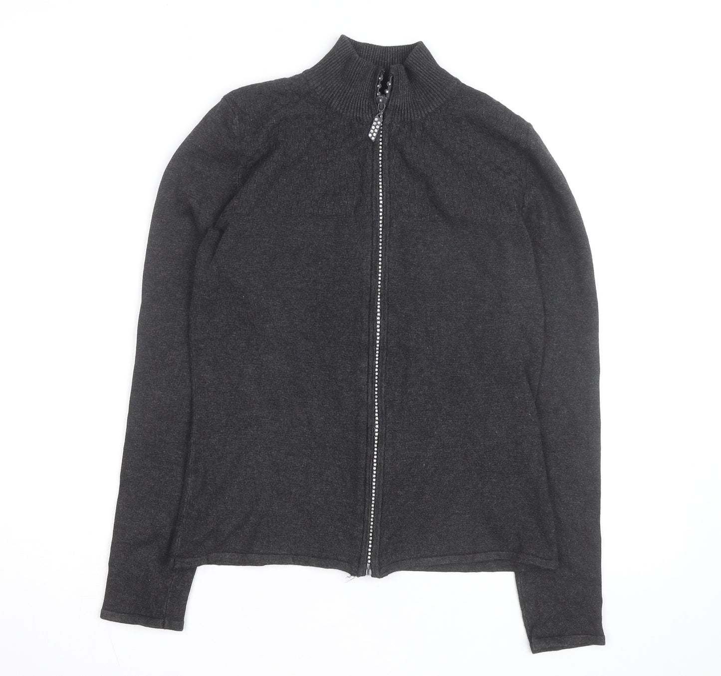Belldini Women's Black Full Zip Mock Neck Knit Jumper M