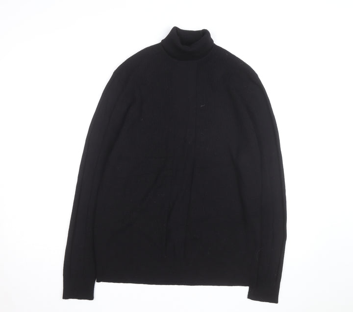 Gene Meyer Men's Black Wool Roll Neck Jumper Size L