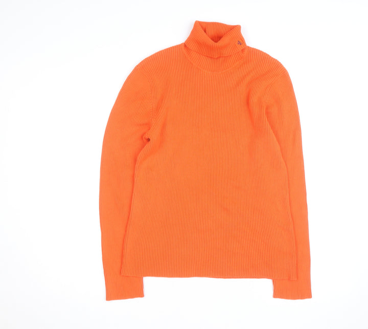 Ralph Lauren Men's Orange Cotton Roll Neck Jumper Size M