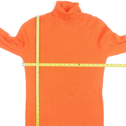 Ralph Lauren Men's Orange Cotton Roll Neck Jumper Size M