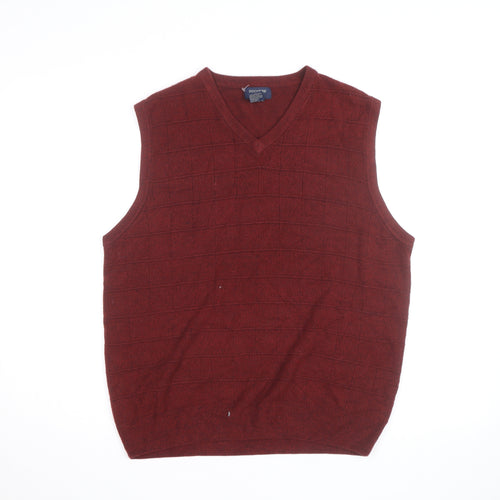 Dockers Men's Red Knit Sleeveless V-Neck Vest Jumper Size L