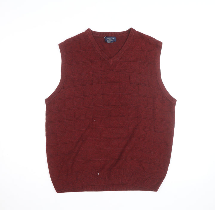 Dockers Men's Red Knit Sleeveless V-Neck Vest Jumper Size L