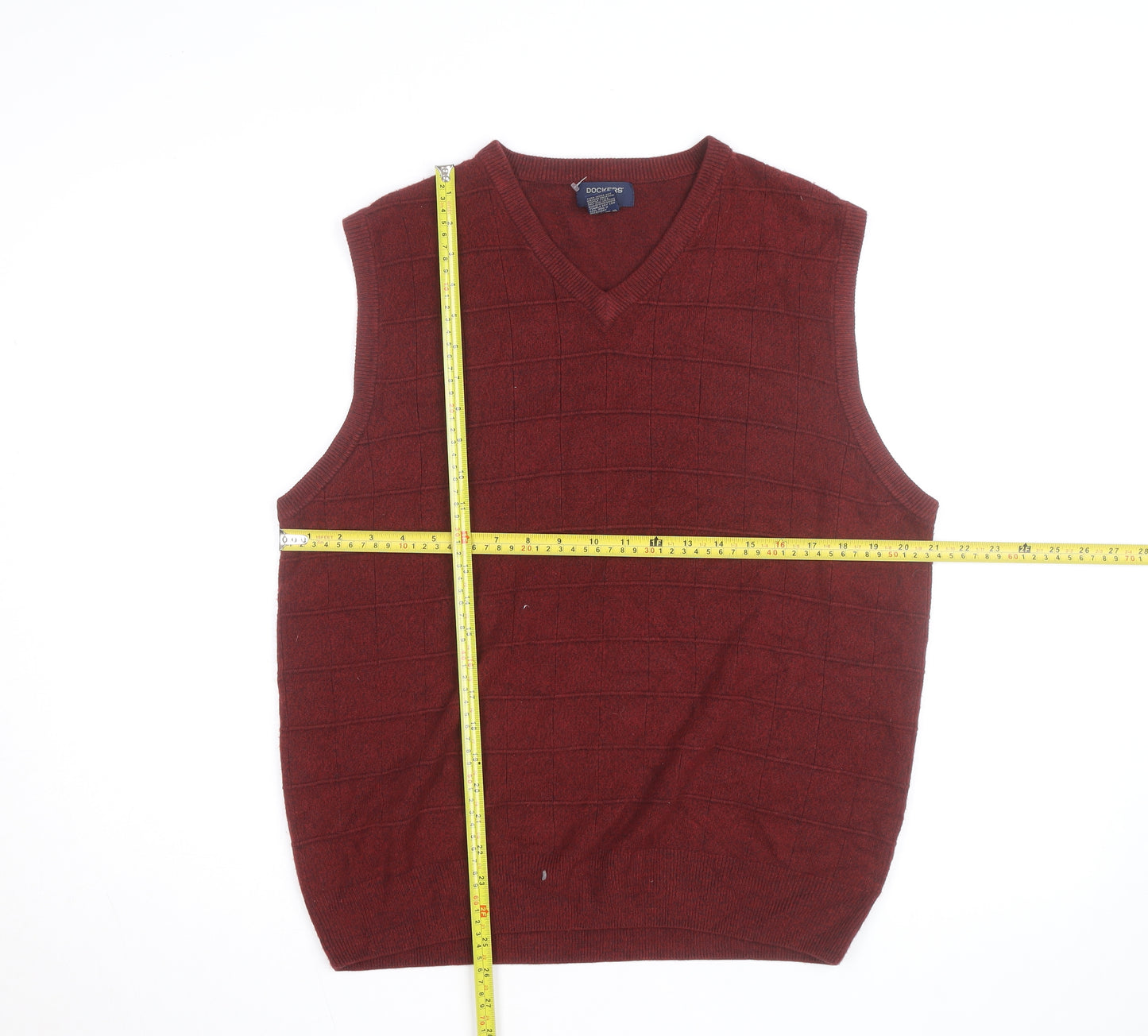Dockers Men's Red Knit Sleeveless V-Neck Vest Jumper Size L