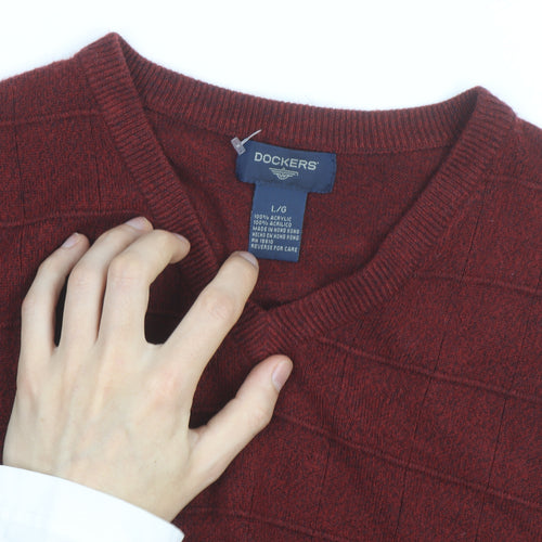 Dockers Men's Red Knit Sleeveless V-Neck Vest Jumper Size L