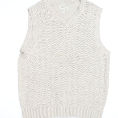 St. John’s Bay Men Beige Knit Cotton V-Neck Sleeveless Vest L