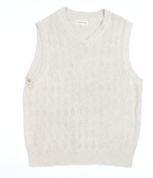 St. John’s Bay Men Beige Knit Cotton V-Neck Sleeveless Vest L