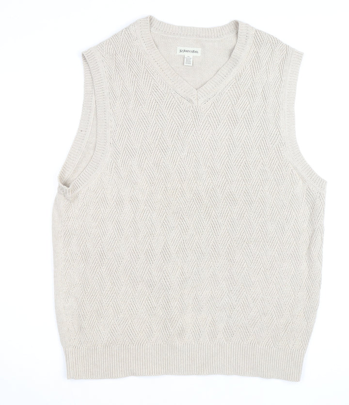 St. John’s Bay Men Beige Knit Cotton V-Neck Sleeveless Vest L