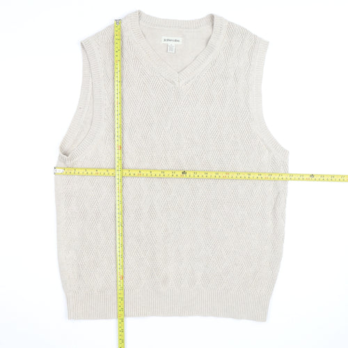 St. John’s Bay Men Beige Knit Cotton V-Neck Sleeveless Vest L