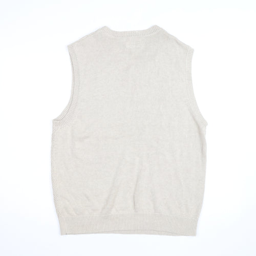 St. John’s Bay Men Beige Knit Cotton V-Neck Sleeveless Vest L