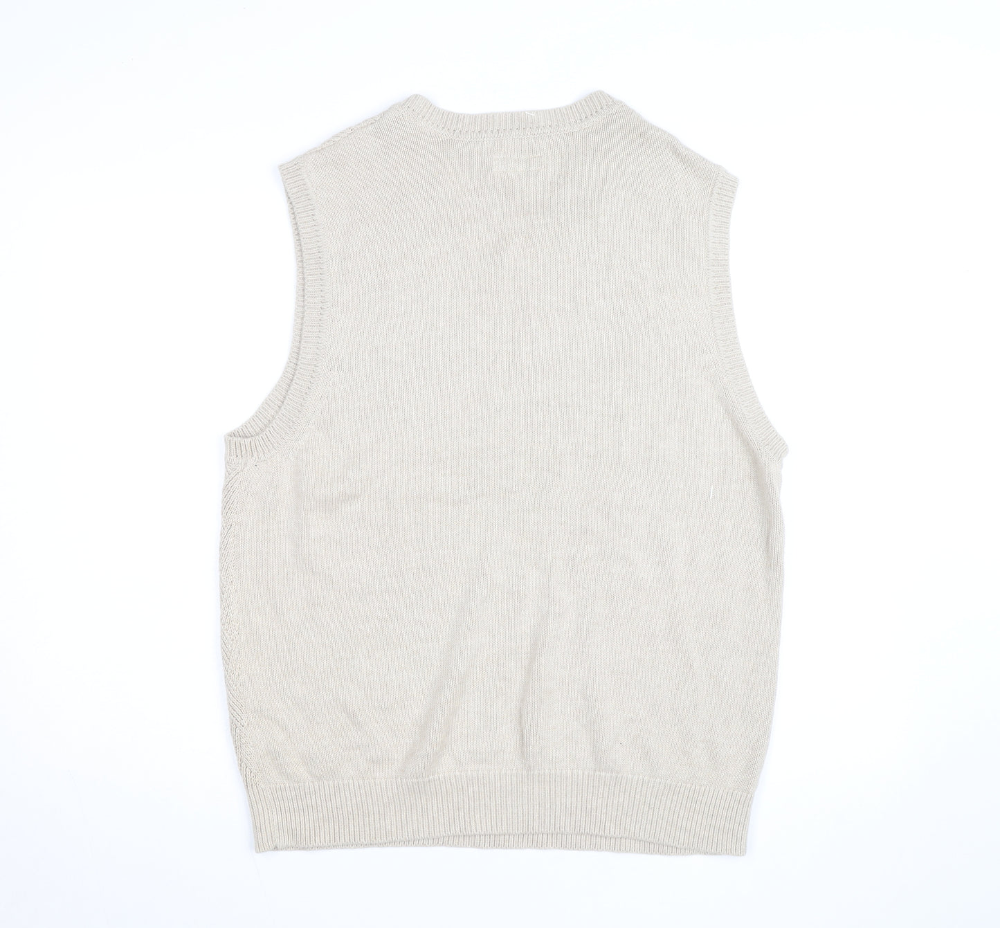 St. John’s Bay Men Beige Knit Cotton V-Neck Sleeveless Vest L