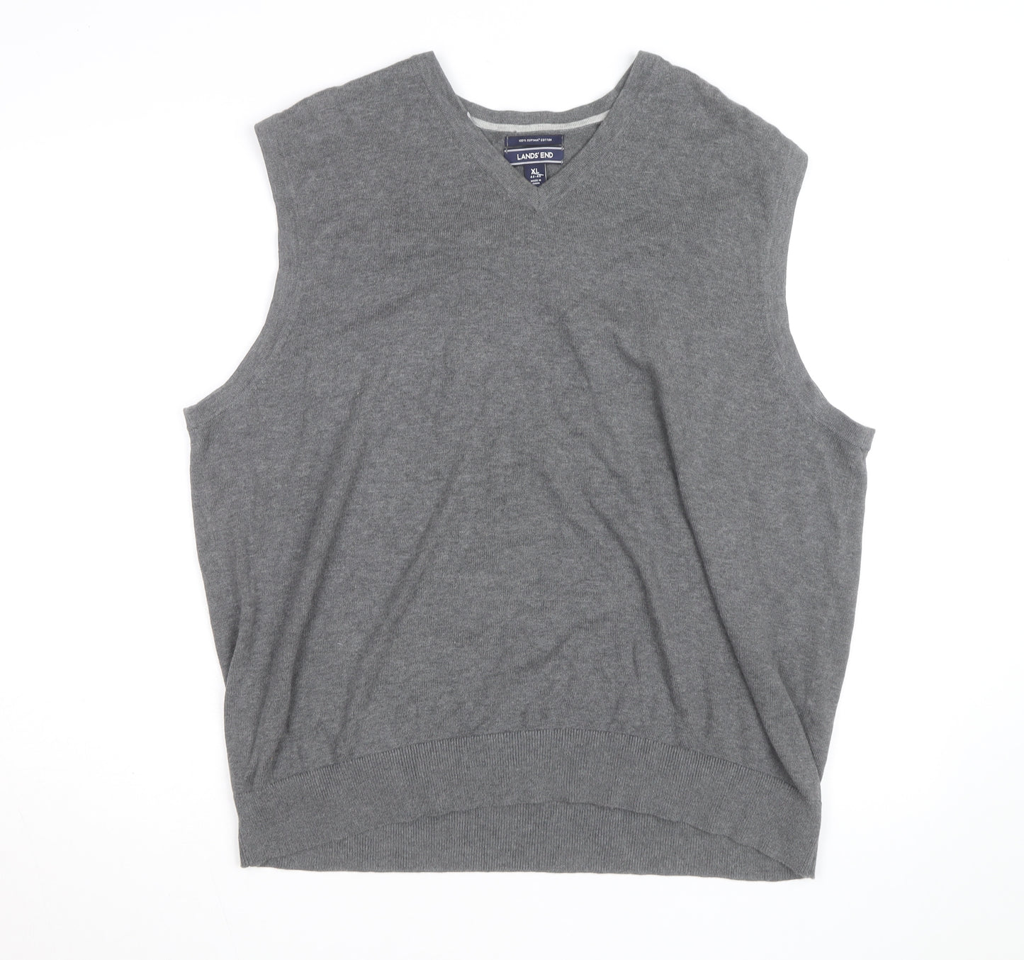 Lands' End Men's Grey Cotton V-Neck Sleeveless Vest XL