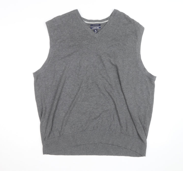 Lands' End Men's Grey Cotton V-Neck Sleeveless Vest XL