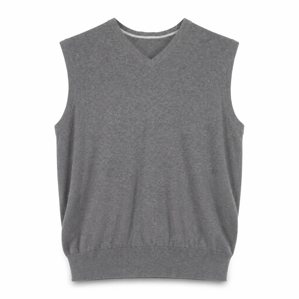 Lands' End Men's Grey Cotton V-Neck Sleeveless Vest XL