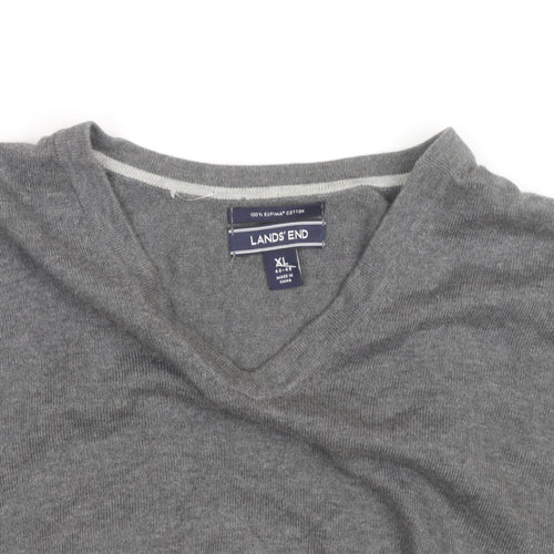 Lands' End Men's Grey Cotton V-Neck Sleeveless Vest XL