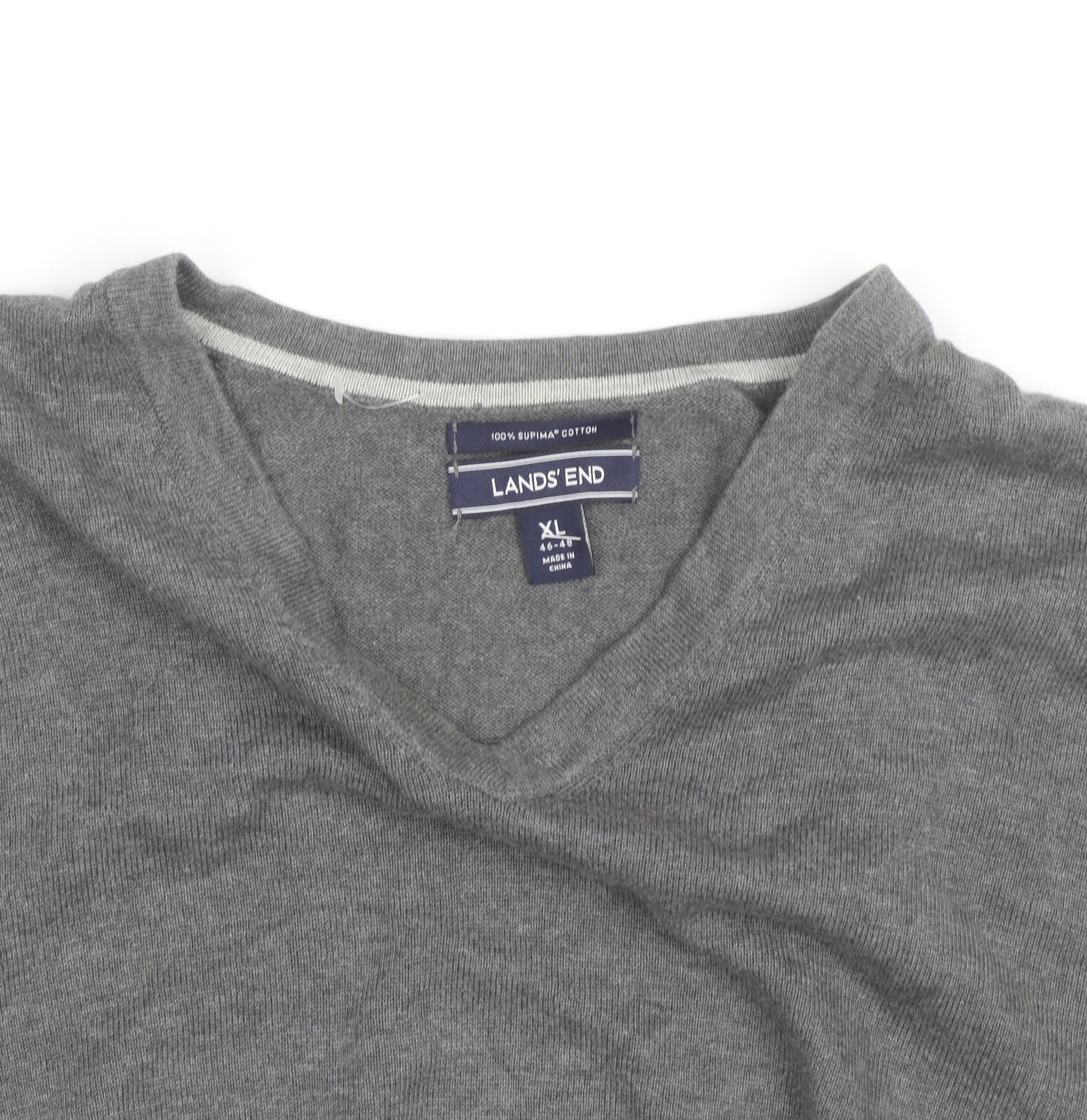 Lands' End Men's Grey Cotton V-Neck Sleeveless Vest XL