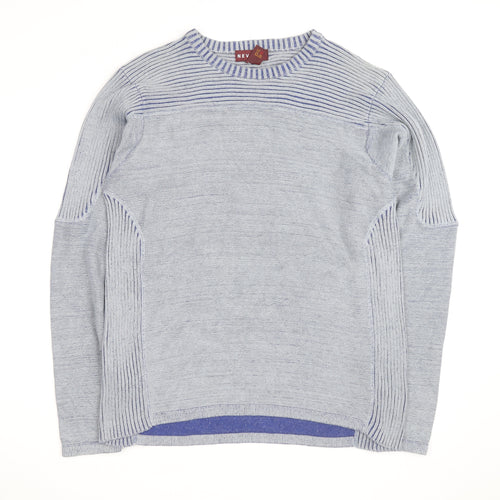 Nevada Men's Grey Cotton Crew Neck Striped Jumper M