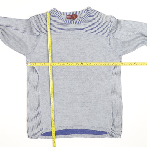 Nevada Men's Grey Cotton Crew Neck Striped Jumper M